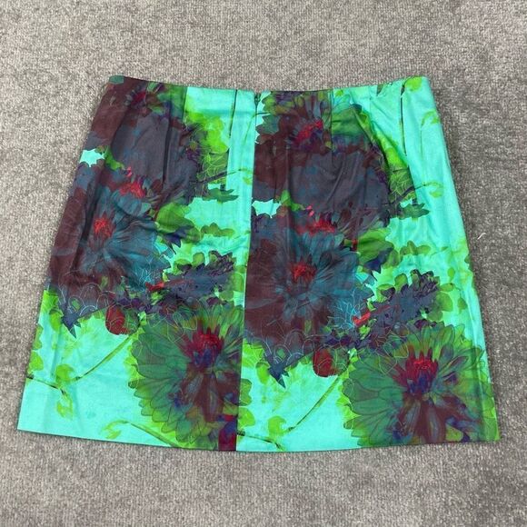 J. Crew Stretch Women’s 4 Green Floral Back Zip Mini Pencil Straight Skirt - Picture 3 of 4